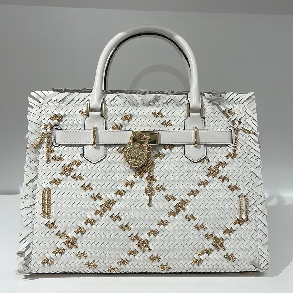 Michael Kors Hamilton white leather woven satchel bag - Picture 2 of 7